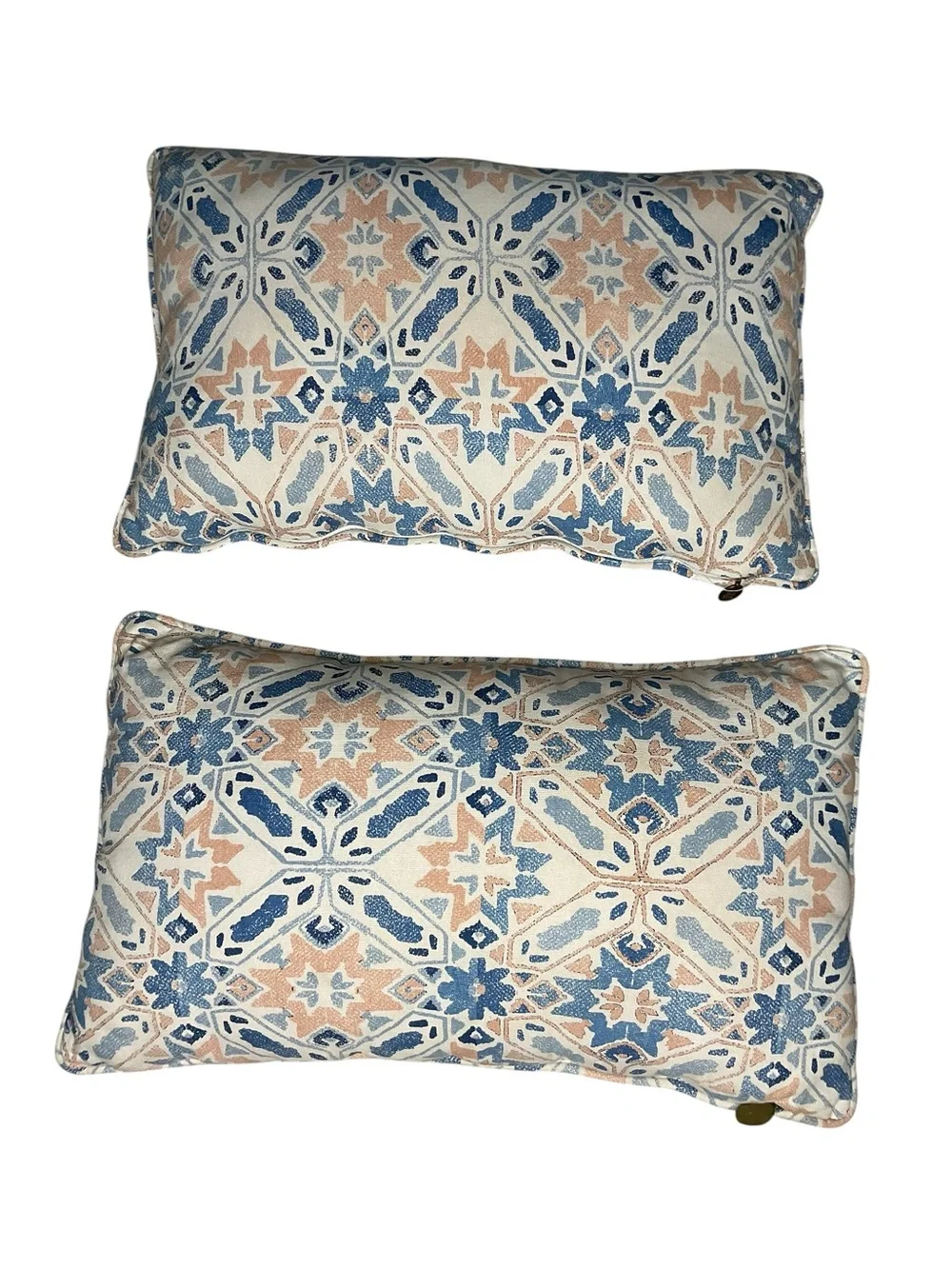 Pier 1 Imports Set of 2 Blue Blush Geometric Lumbar Throw Pillows Boho Coastal